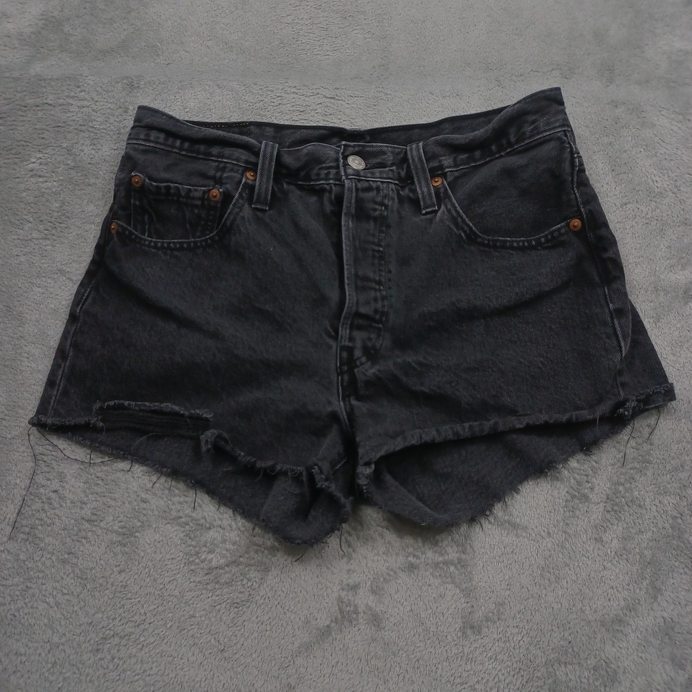 Levis Shorts Womens 29 Black Denim Cut Off Button Fly Casual
